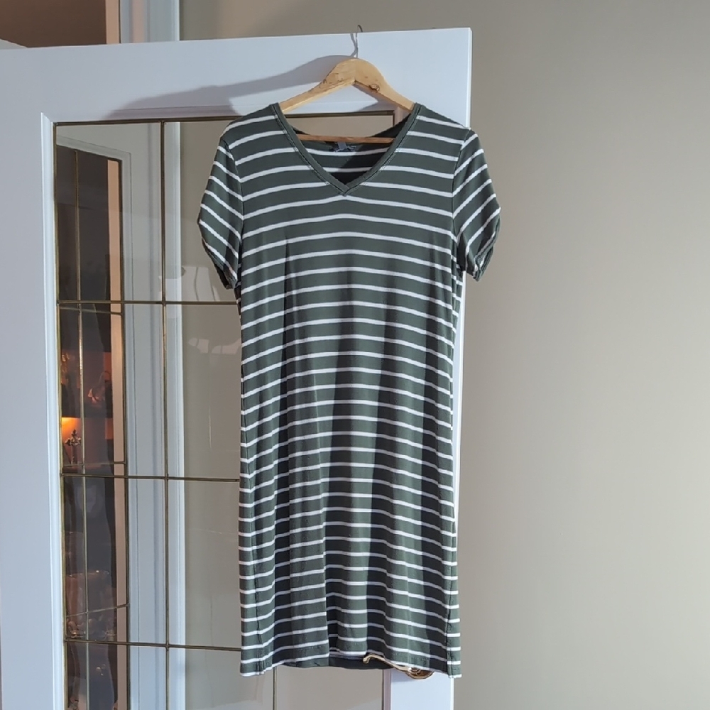 Talbots Green and White Striped Dress